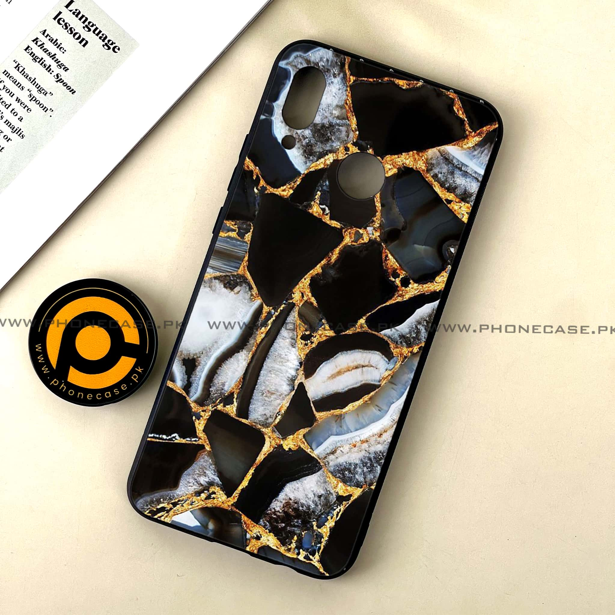 Huawei Nova 3 - Black Marble Series - Premium Printed Glass soft Bumper shock Proof Case