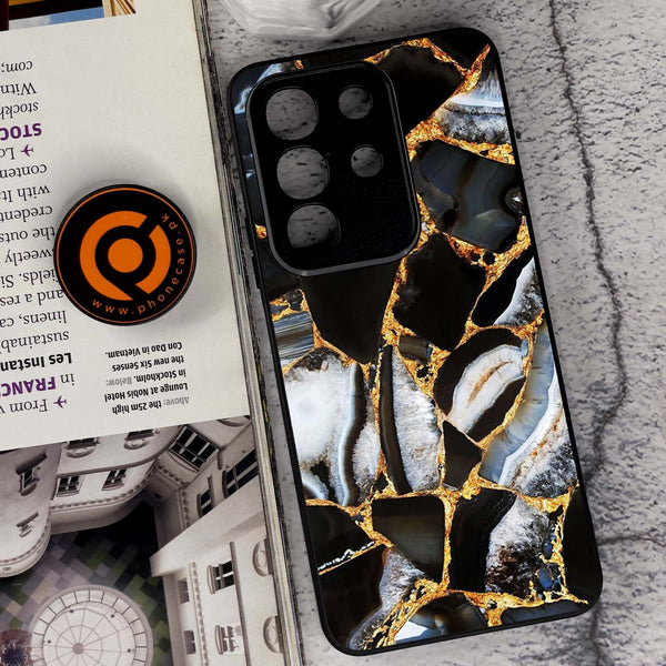 Vivo Y29 4G - Black Marble Design 5- Premium Metal Printed soft Bumper Shock Proof Case CS-44053