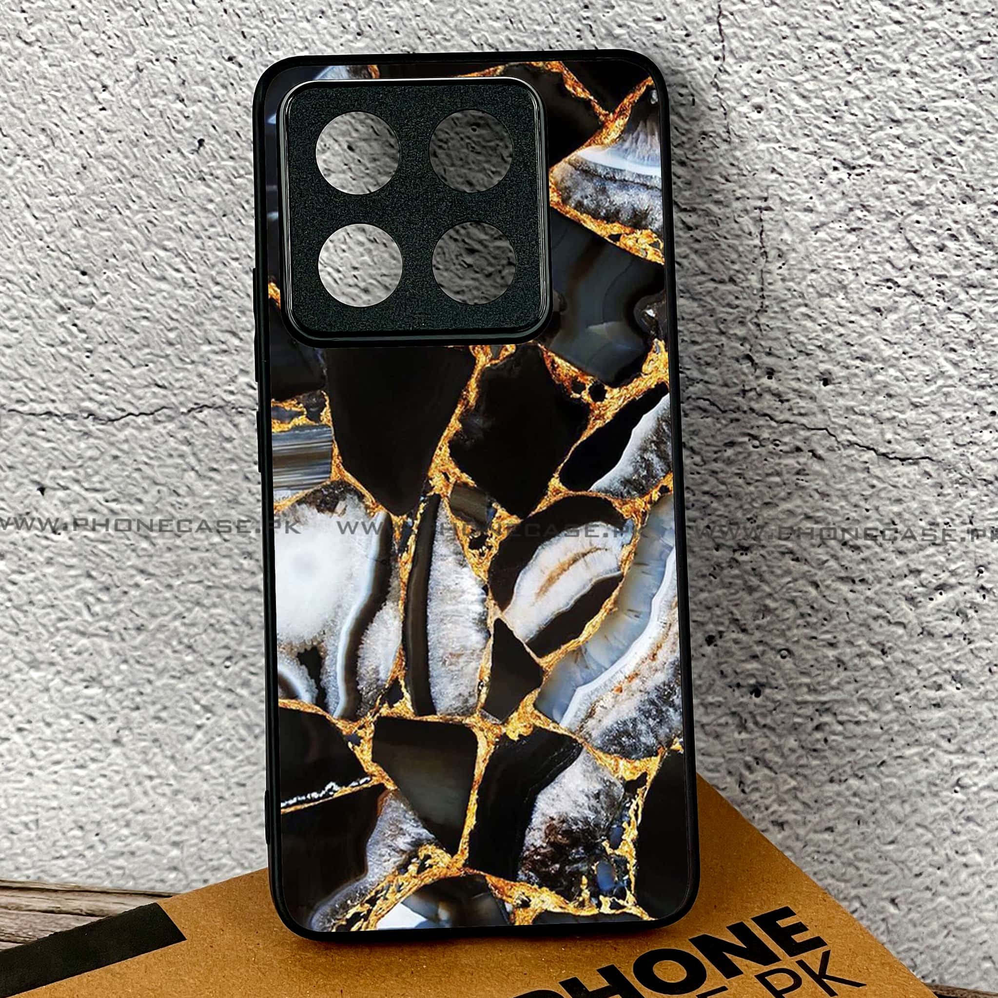 Xiaomi 14T Pro - Black Marble Series - Premium Printed Glass soft Bumper shock Proof Case