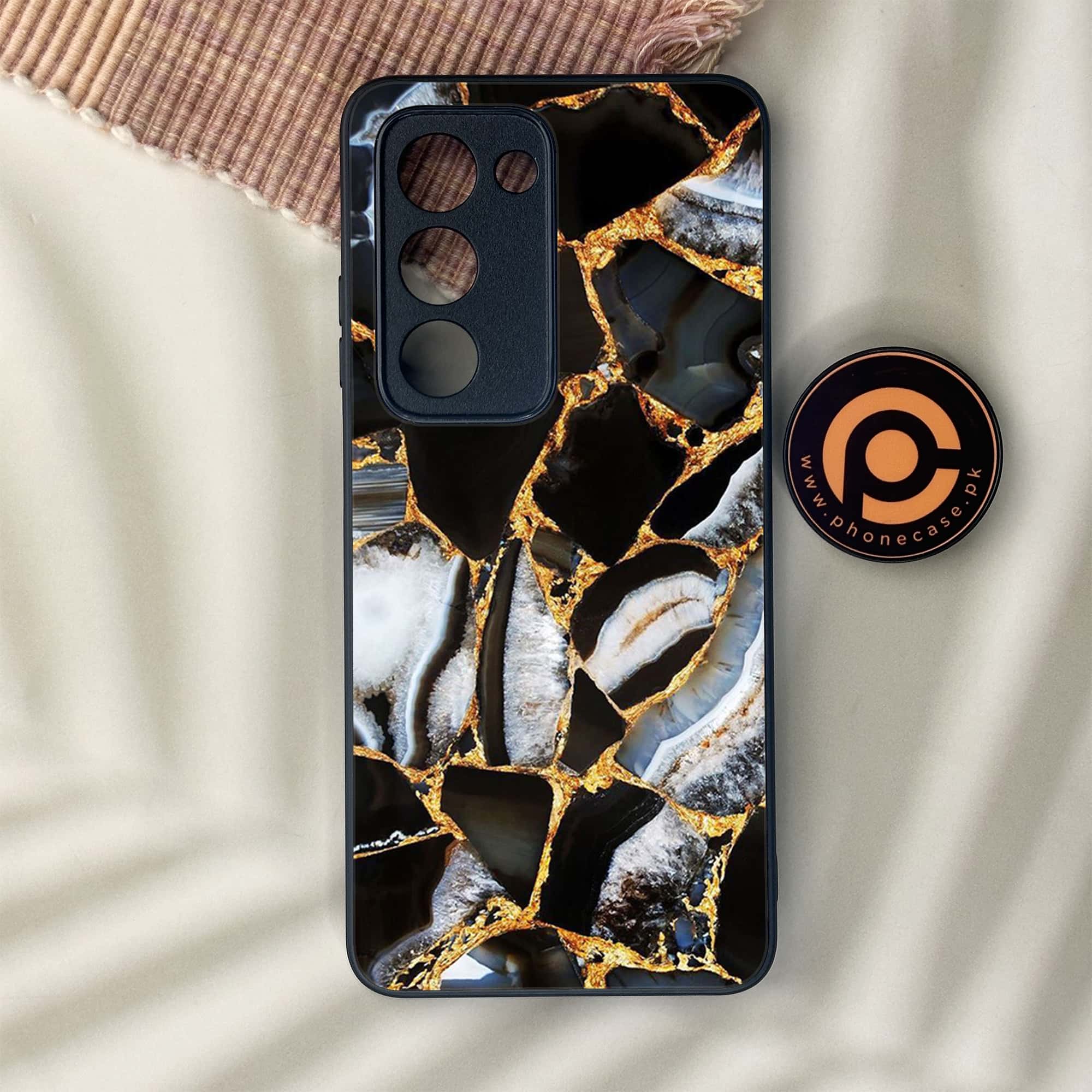 Oppo A5 2025 - Black Marble Series - Premium Metal Printed soft Bumper shock Proof Case