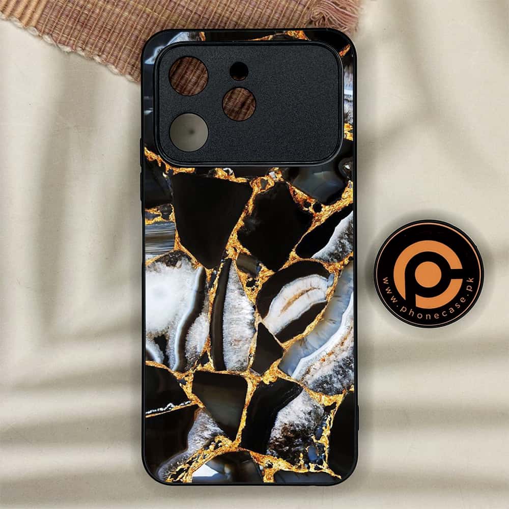 Tecno Spark 40 - Black Marble Series - Premium Metal Printed soft Bumper shock Proof Case