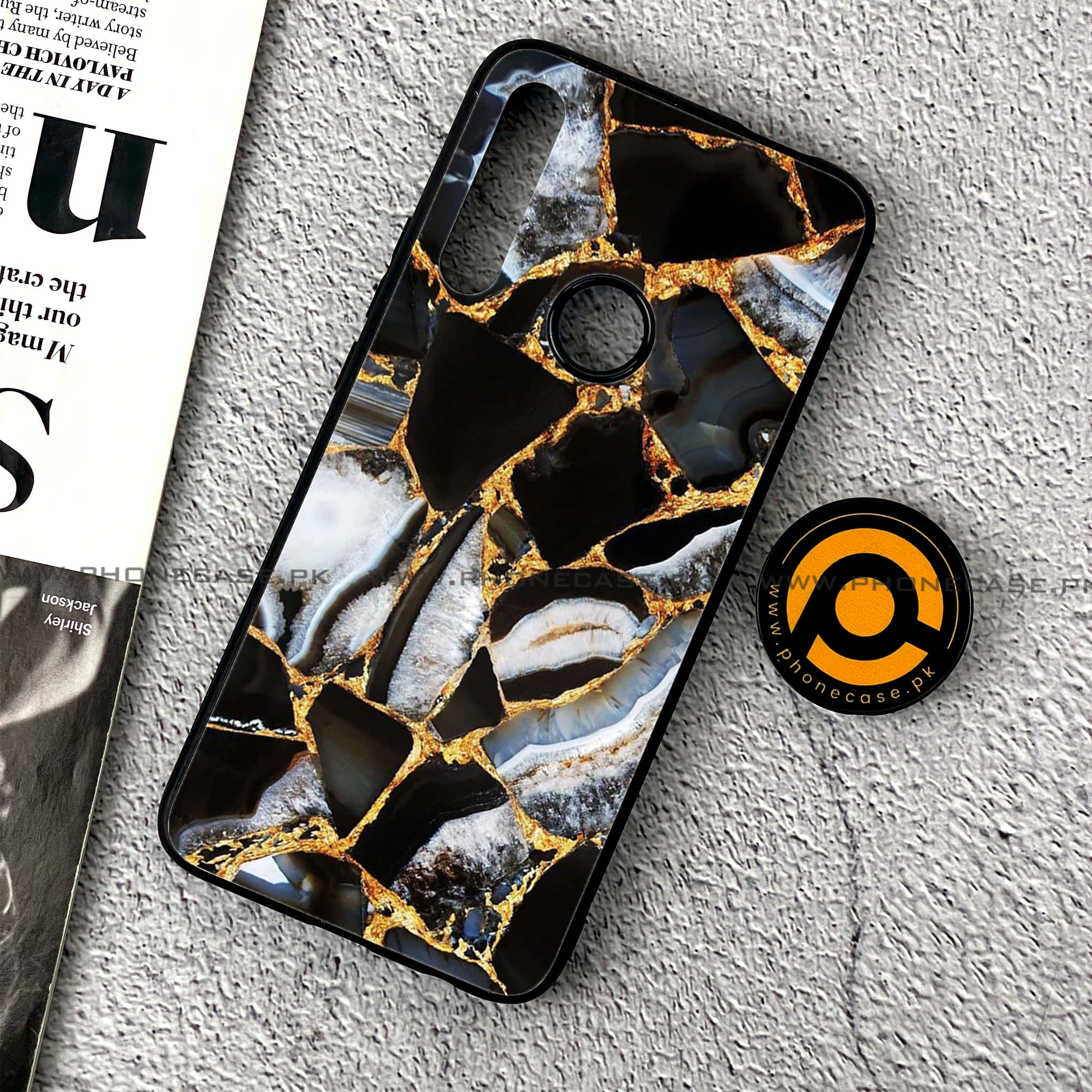 Huawei Y9 Prime (2019) - Black  Marble Series - Premium Printed Glass soft Bumper shock Proof Case