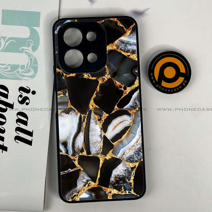 Vivo Y28 - Black Marble Series  Design 5 - Premium Printed Glass soft Bumper shock Proof Case  CS-32375