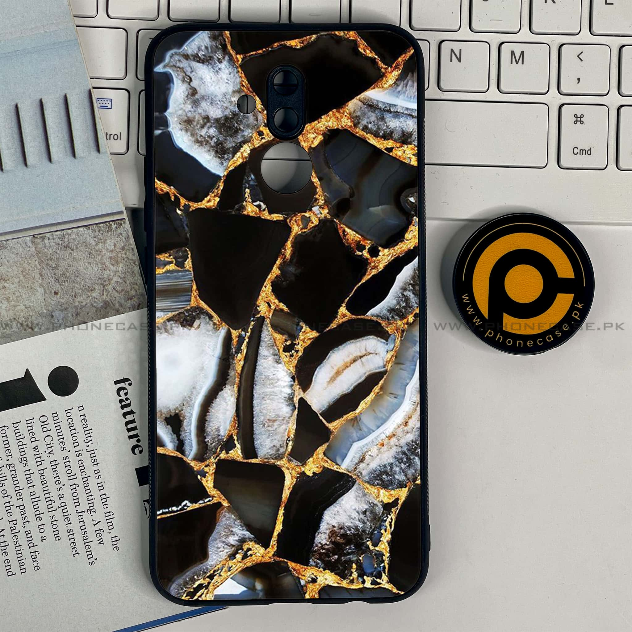 Huawei Mate 20 Lite - Black Marble Series - Premium Printed Glass soft Bumper shock Proof Case