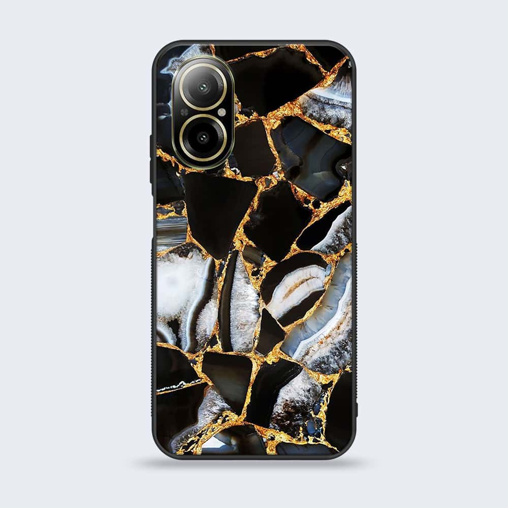 Realme C67 - Black Marble Series - Premium Printed Glass soft Bumper shock Proof Case