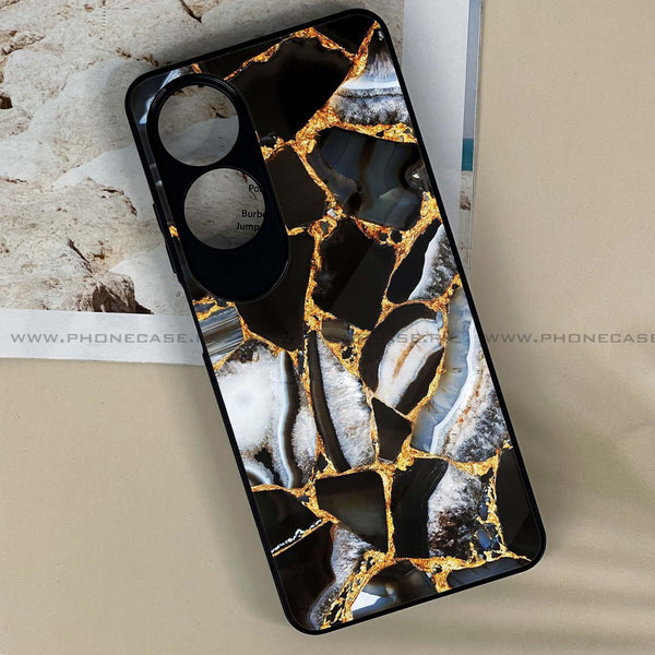 Oppo A60 - Black Marble Design 5  - Premium Printed Metal soft Bumper shock Proof Case CS-24583