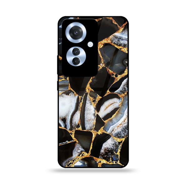 Oppo Reno 11F - Black Marble Design 5  - Premium Printed Glass soft Bumper shock Proof Case CS-18312