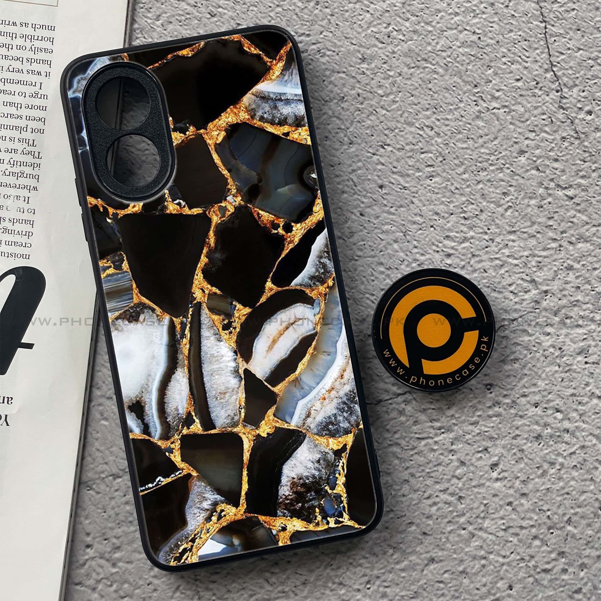 Oppo A18 4G - Black Marble Series - Premium Printed Glass soft Bumper shock Proof Case