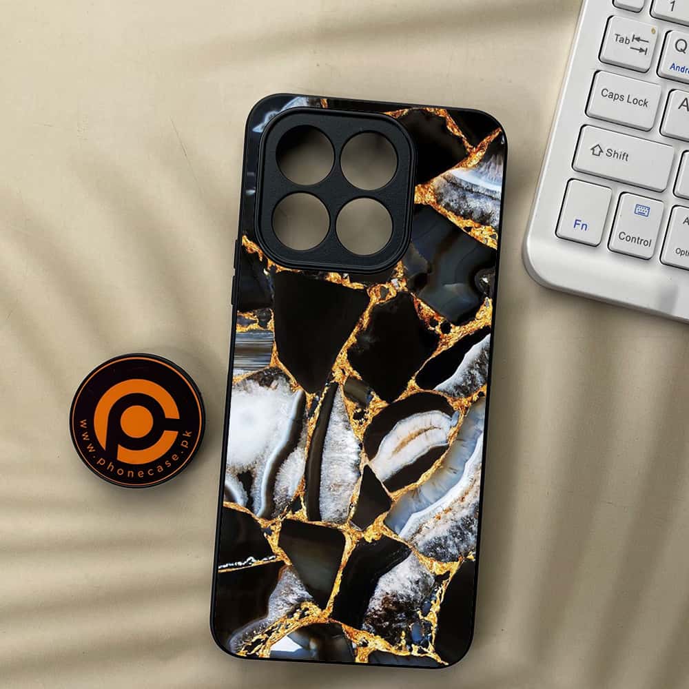 Honor X5b Plus - Black Marble Series - Premium Metal  Printed soft Bumper shock Proof Case