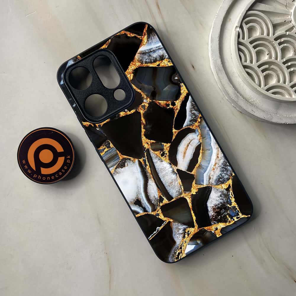 Oppo Reno 14 5G - Black Marble Series - Premium Metal Printed soft Bumper shock Proof Case