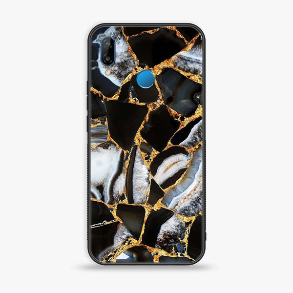 Huawei P20 lite - Black Marble Design 5- Premium Printed Glass soft Bumper shock Proof Case CS-11112 CS-11113