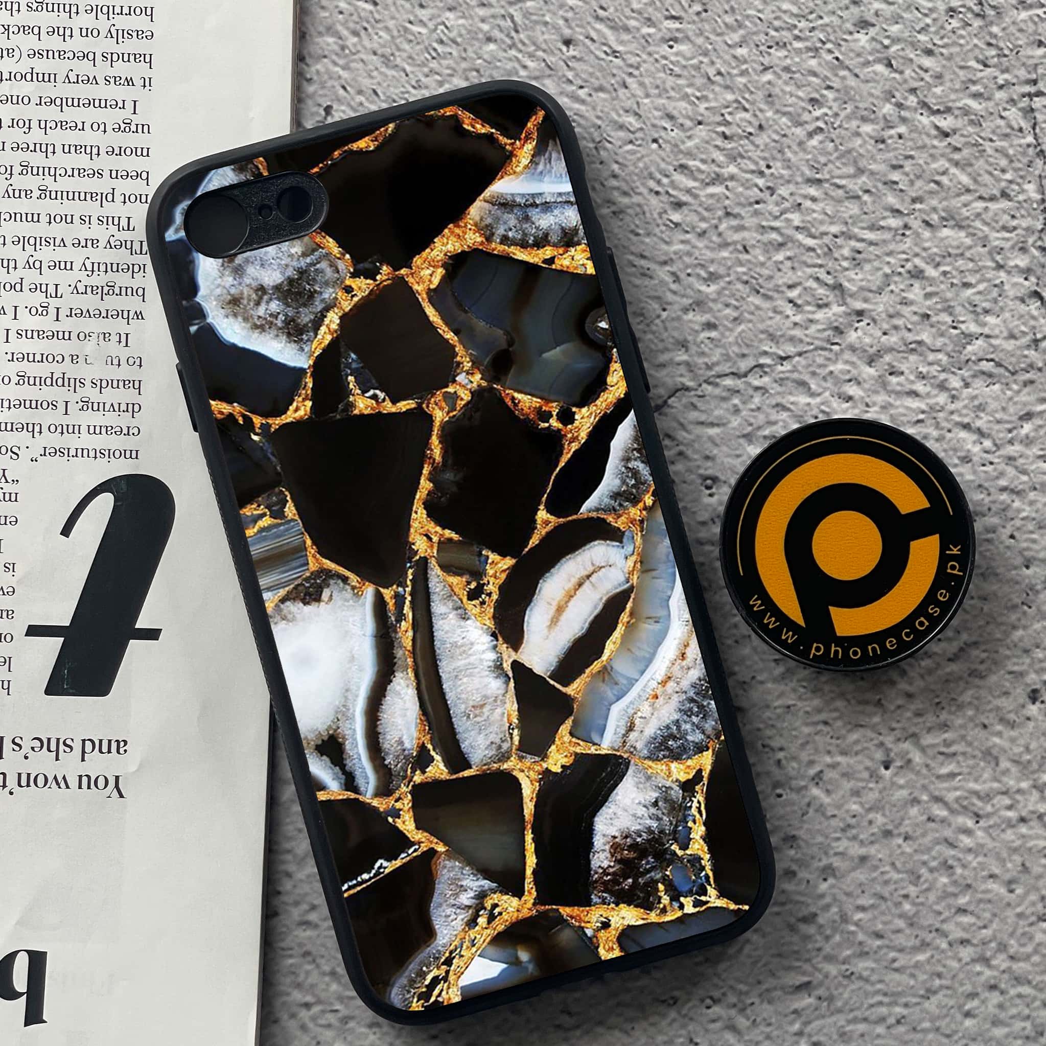 iPhone 7 / 8 - Black Marble Series - Premium Printed Glass soft Bumper shock Proof Case
