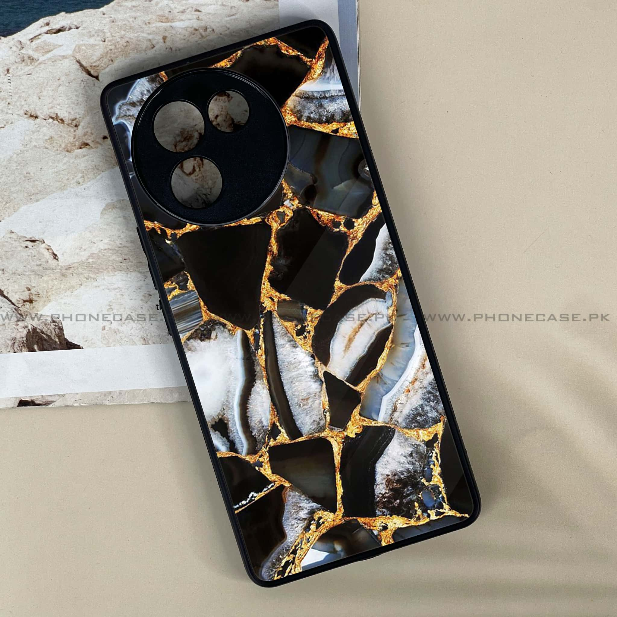 Vivo V30E - Black Marble Series - Premium Printed Metal soft Bumper shock Proof Case