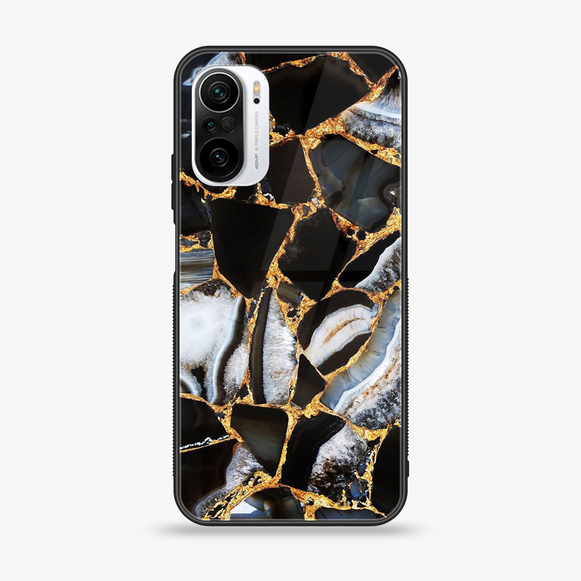 Xiaomi Poco F3 -Black marble Series - Premium Printed Glass soft Bumper shock Proof Case