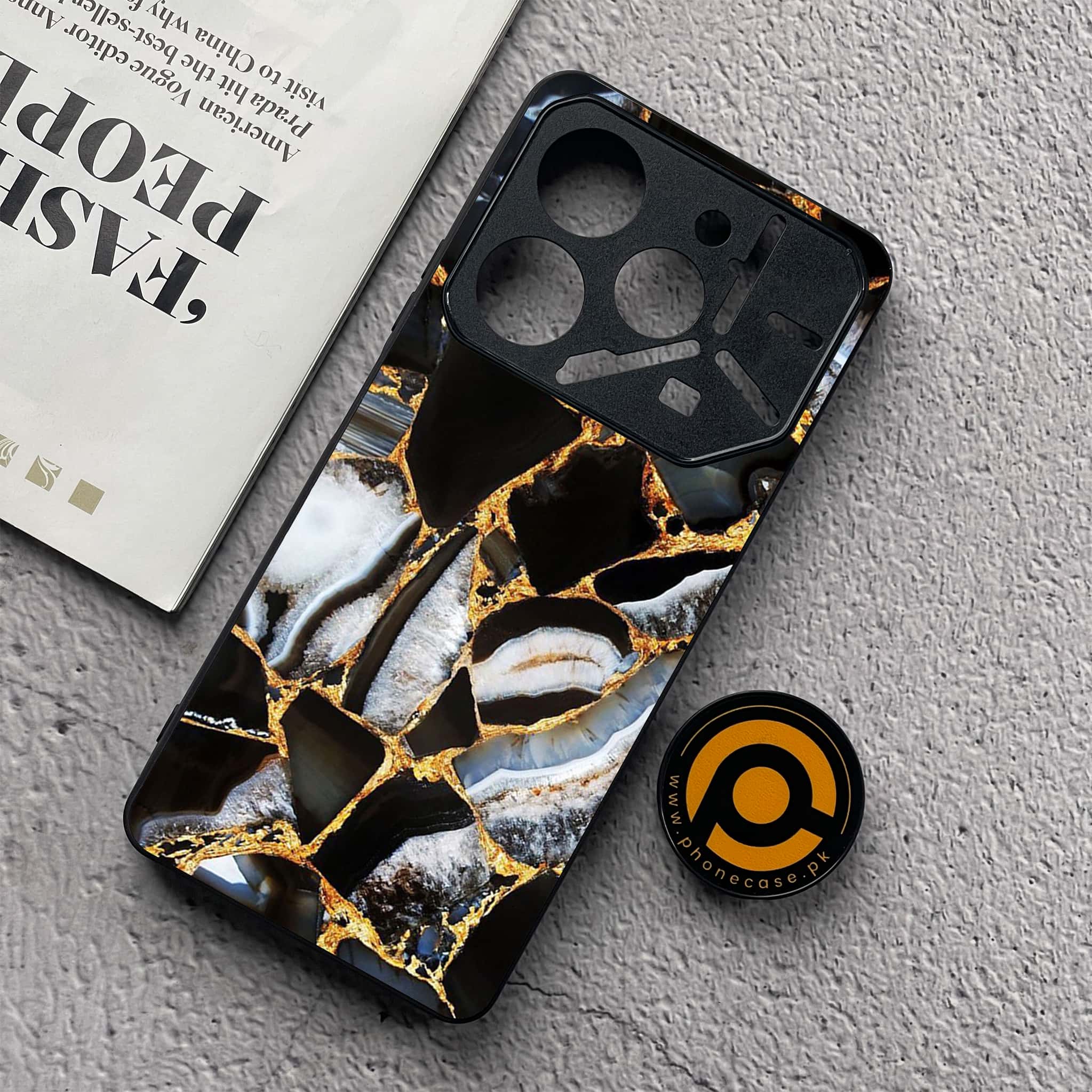 Tecno Pova 6 Neo - Black Marble Series - Premium Metal  Printed soft Bumper shock Proof Case