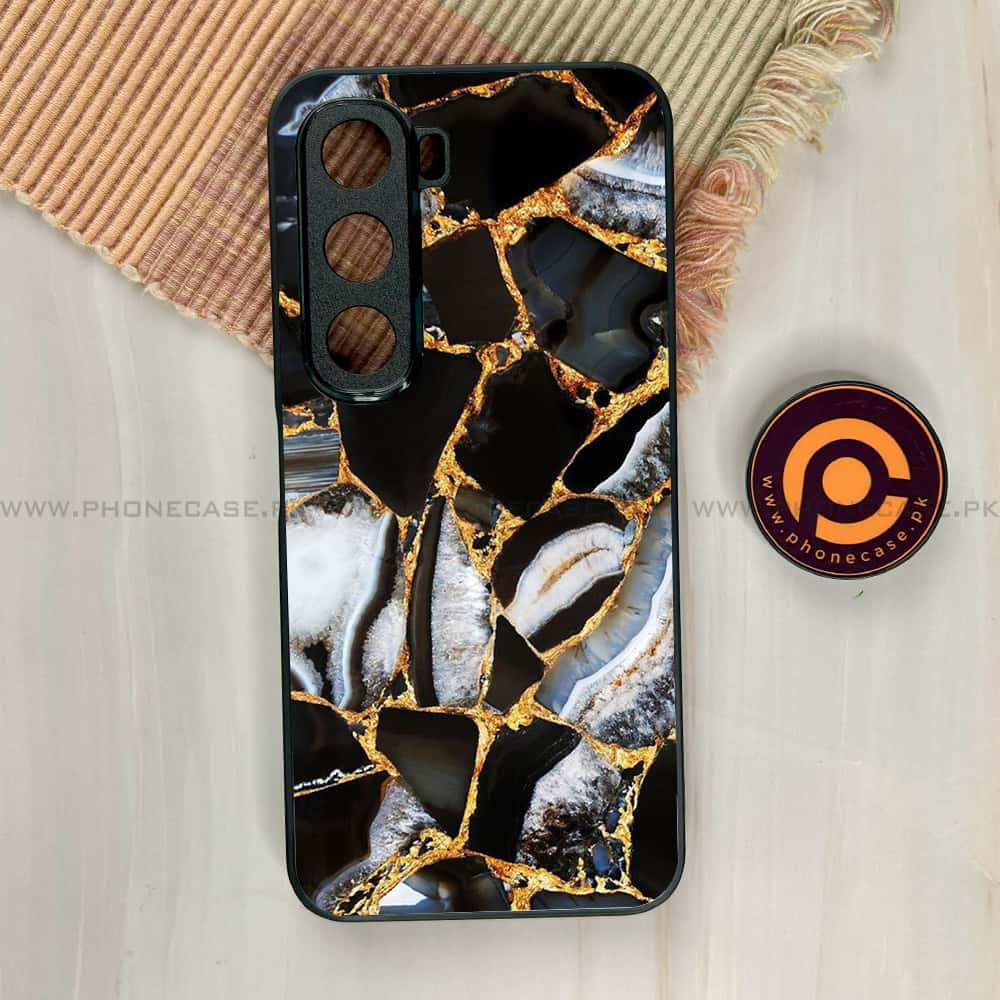 Infinix Hot 60i - Black Marble Series - Premium Metal Printed soft Bumper shock Proof Case