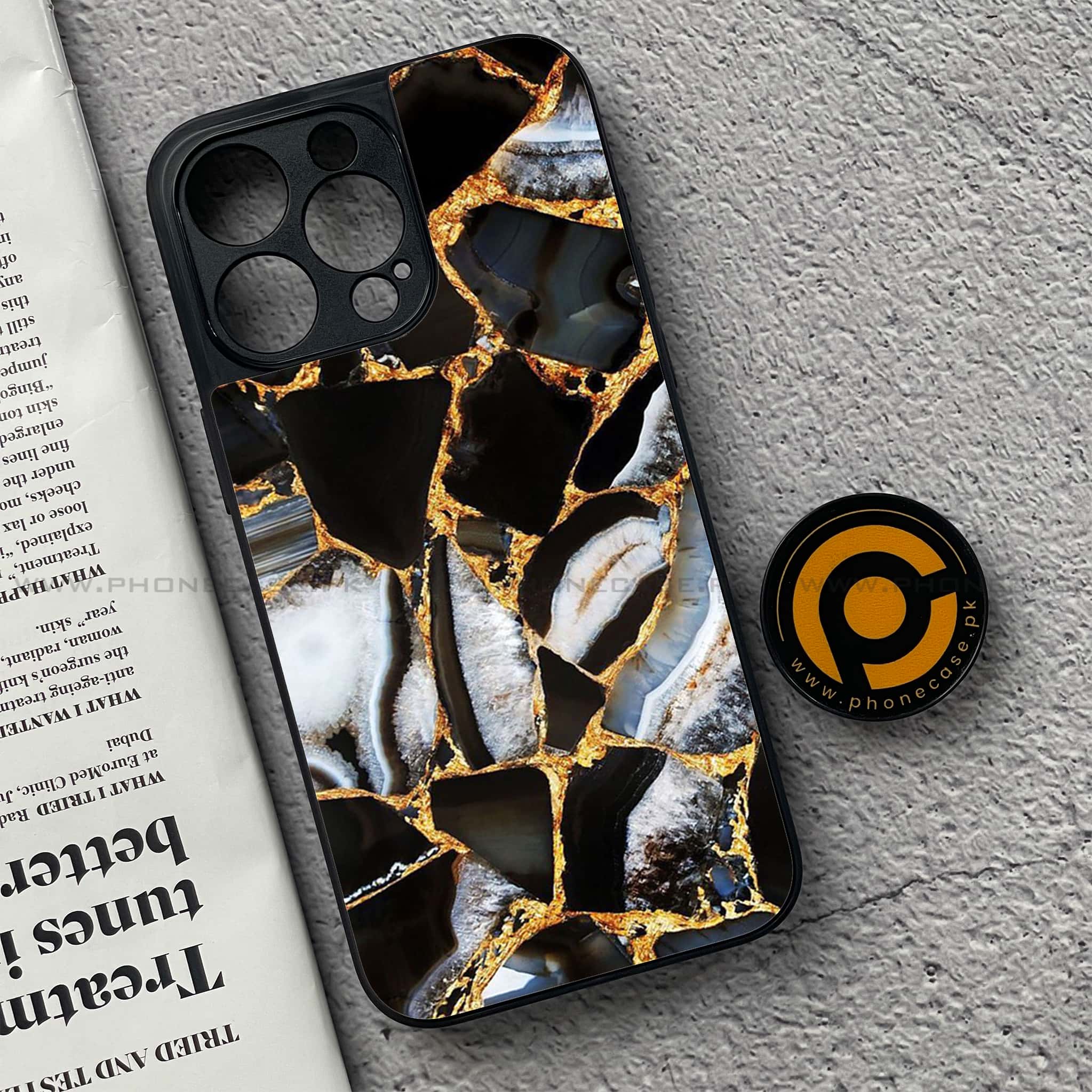iPhone 15 Pro - Black Marble Series - Premium Metal Printed soft Bumper shock Proof Case