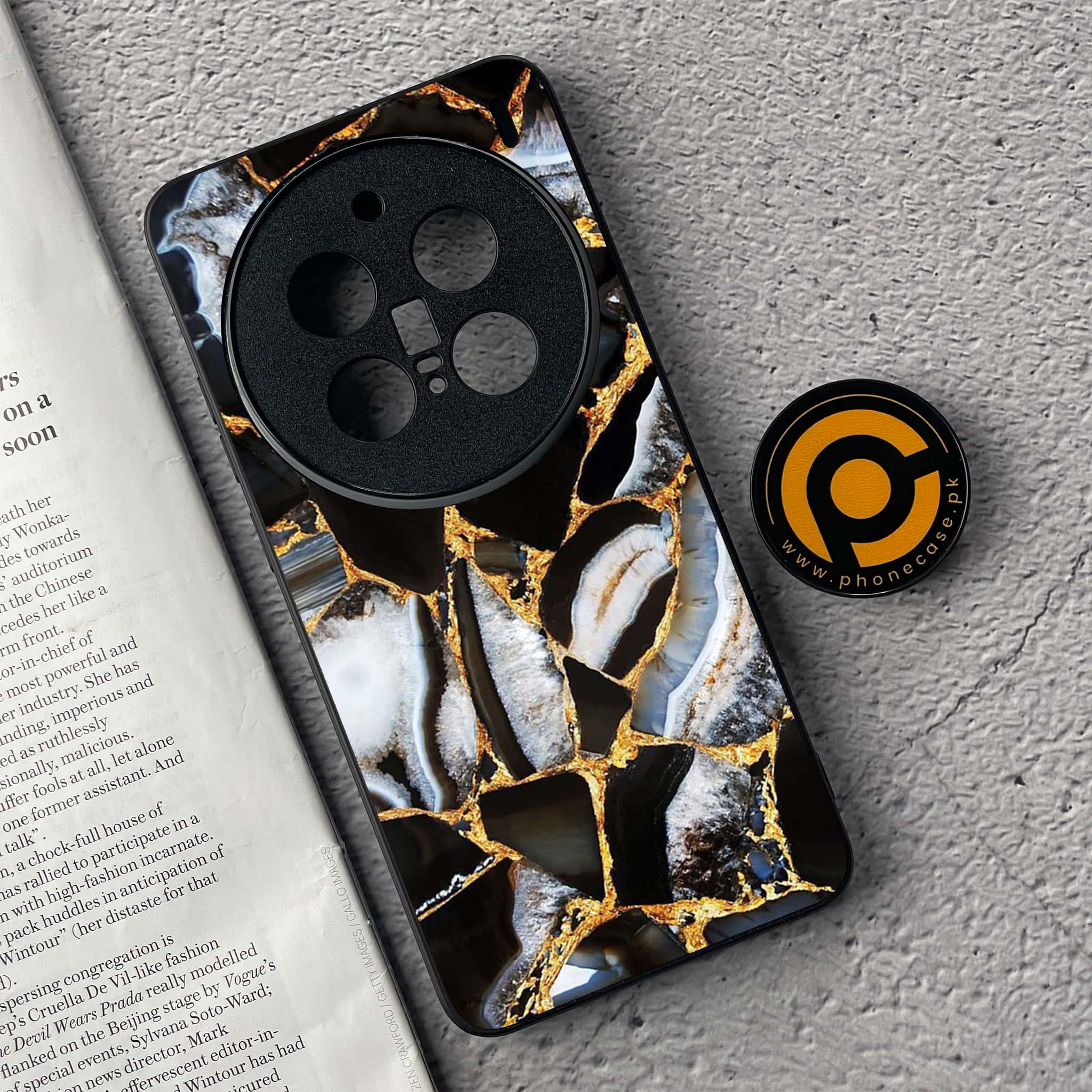 Vivo X200 Pro - Black Marble Series - Premium Metal  Printed soft Bumper shock Proof Case