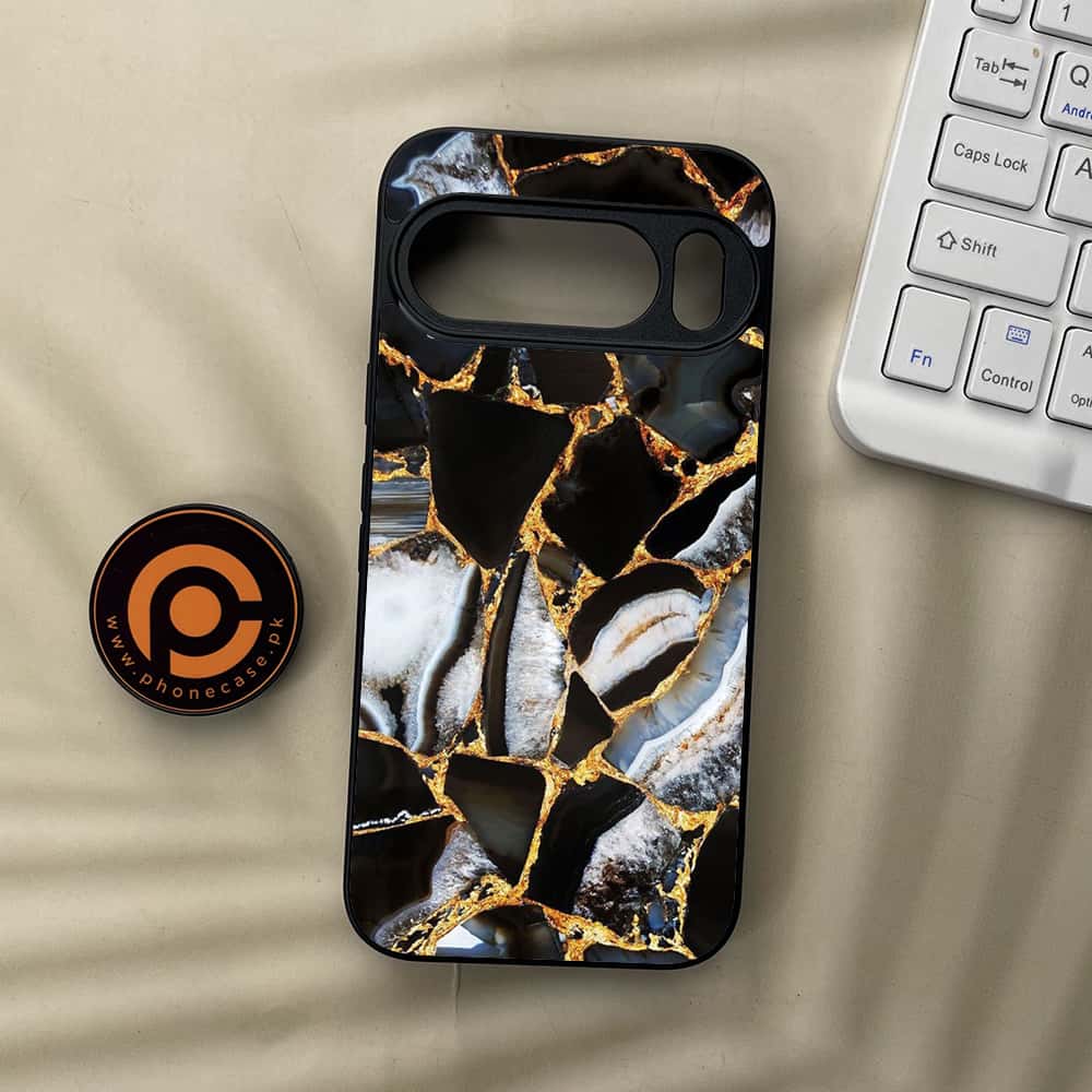 Google Pixel 10  - Black Marble Series - Premium Metal Printed soft Bumper Shockof Case