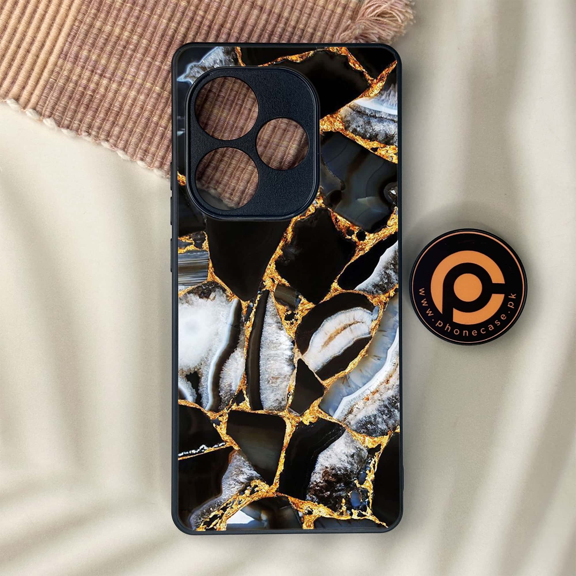 Realme GT 6 - Black Marble Series - Premium Metal Printed soft Bumper shock Proof Case