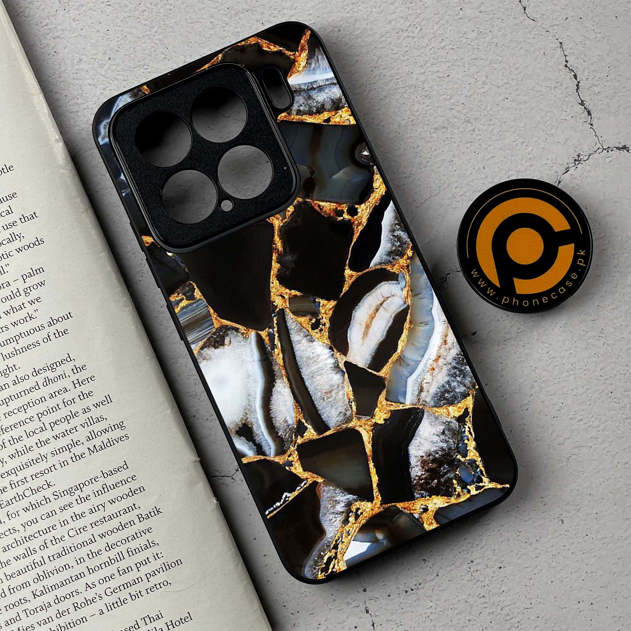 Xiaomi 15 - Black Marble Series  - Premium Metal Printed soft Bumper shock Proof Case