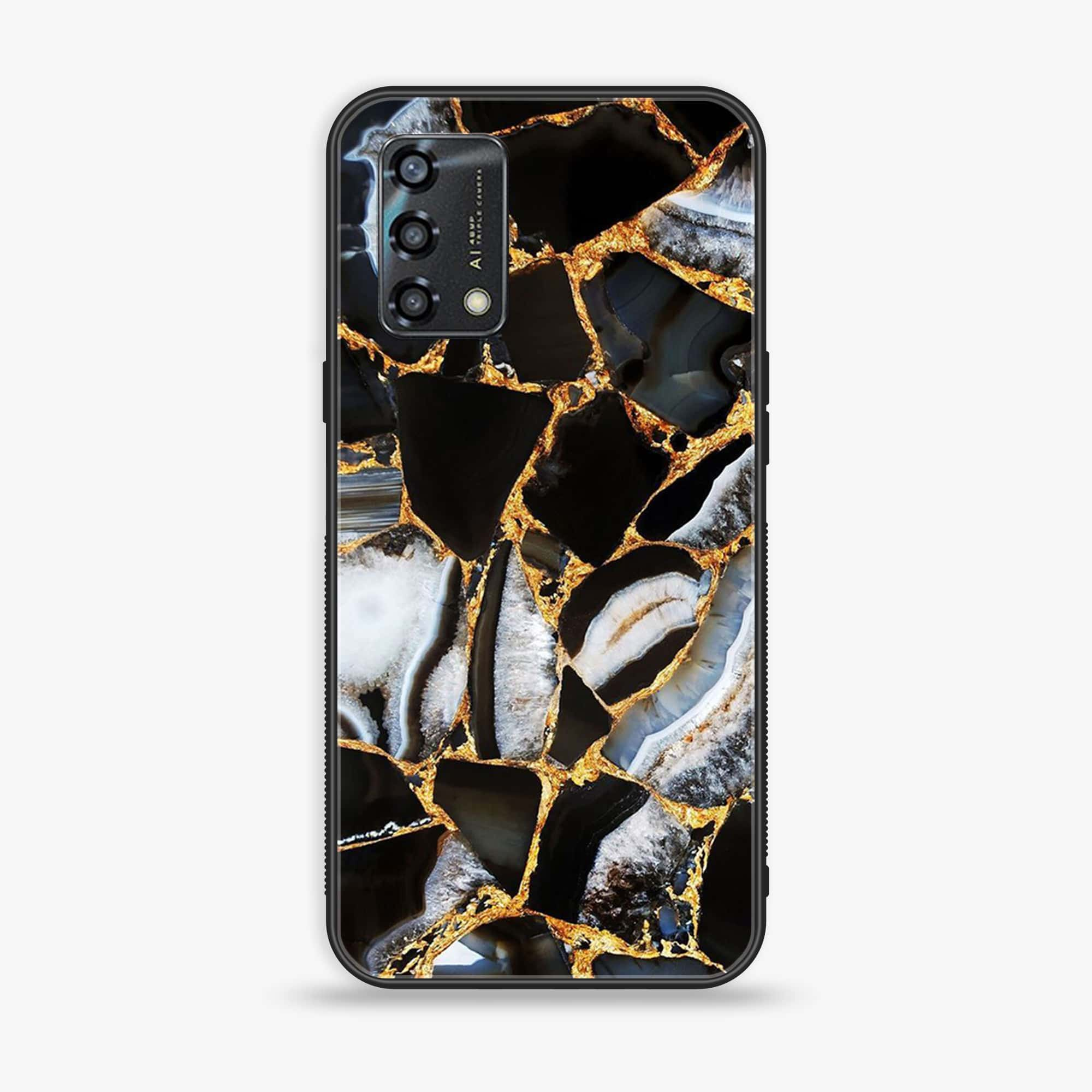 Oppo A95 - Black Marble Series - Premium Printed Glass soft Bumper shock Proof Case