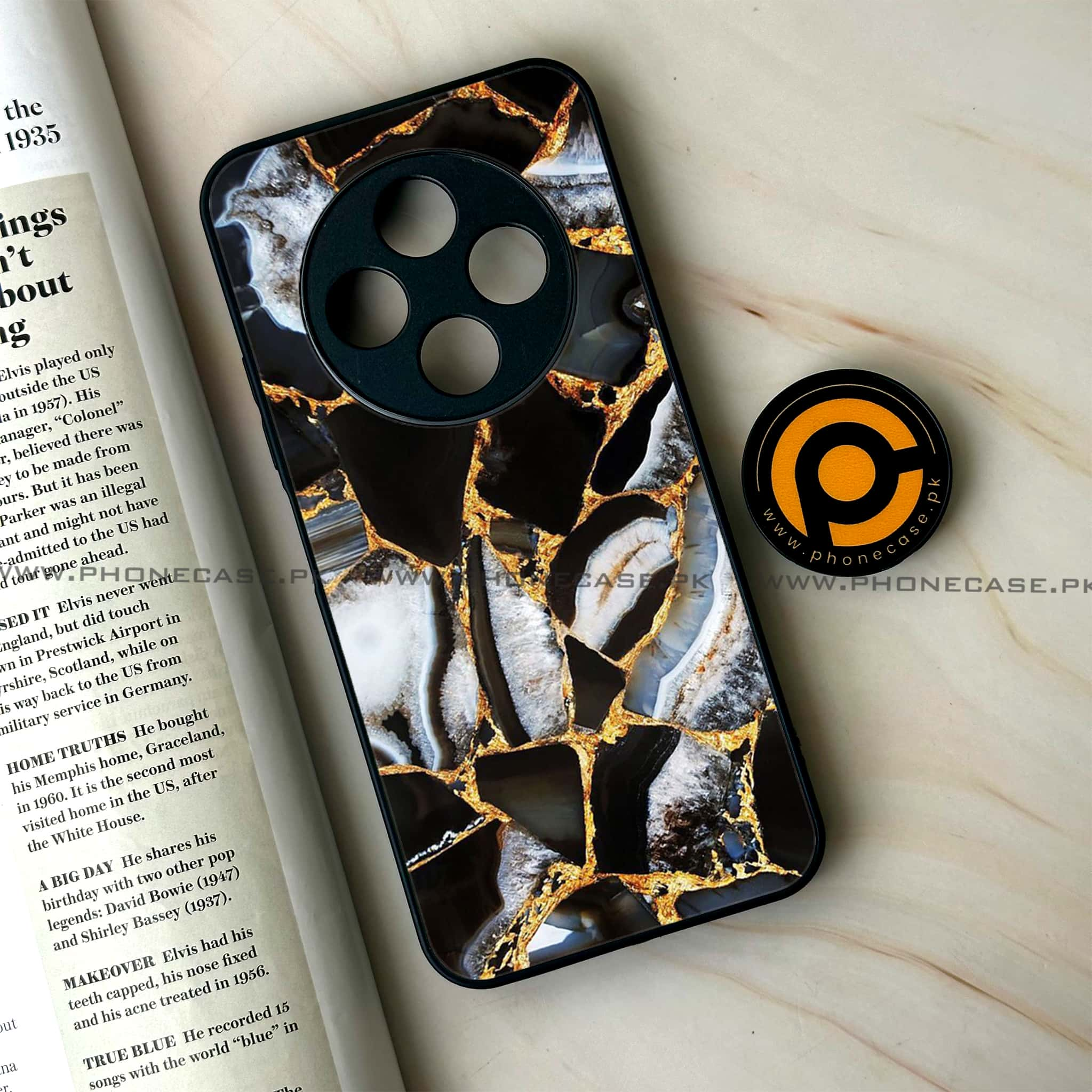 Tecno Spark 30C - Black Marble Series - Premium Printed Glass soft Bumper shock Proof Case