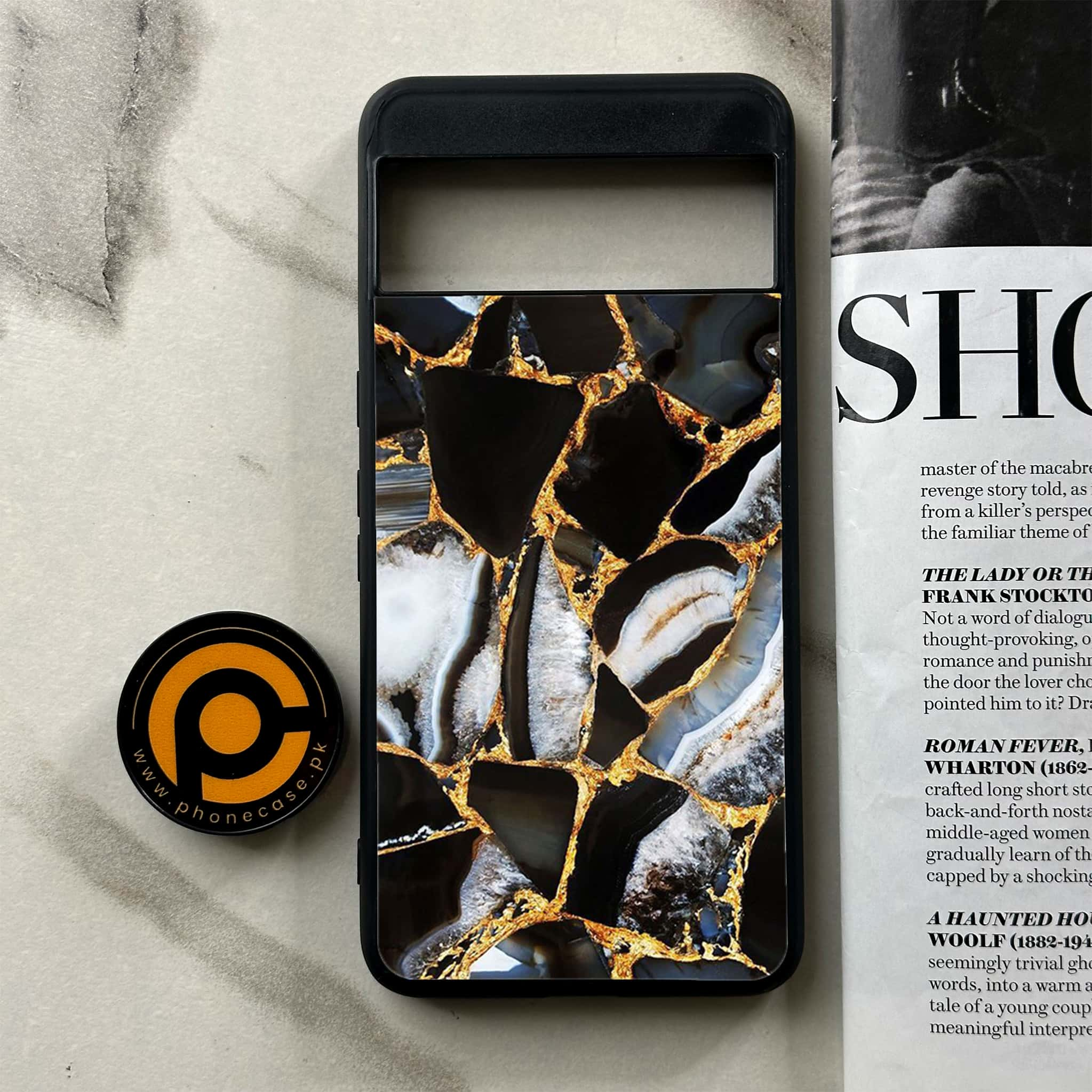 Google Pixel 8 Pro - Black Marble Series - Premium Printed Glass soft Bumper shock Proof Case