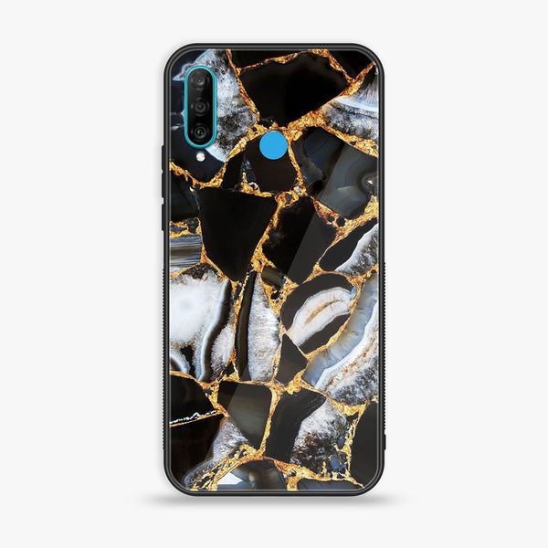 Huawei P30 lite - Black Marble Series Design 5 - Premium Printed Glass soft Bumper shock Proof Case  CS-19343