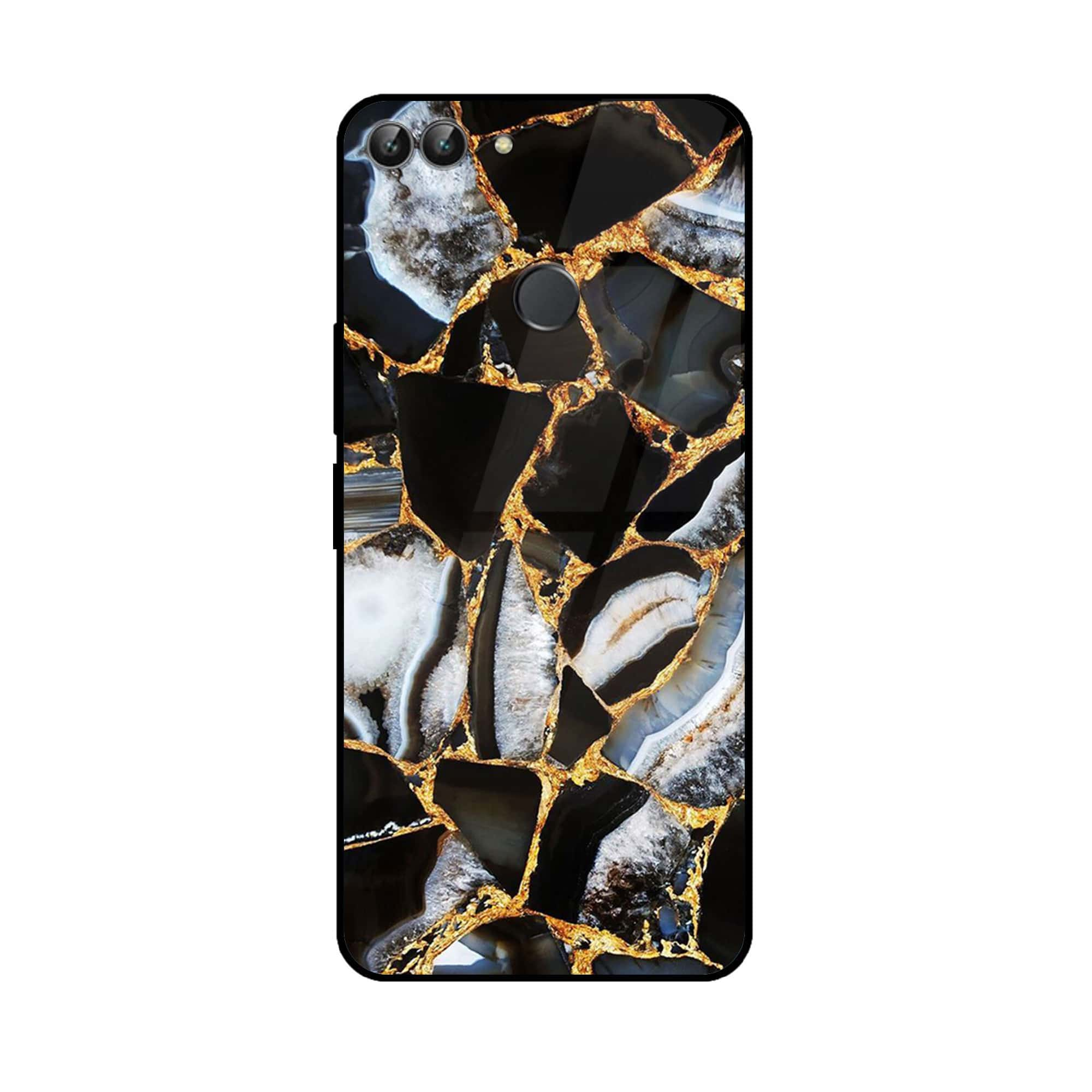 Huawei P Smart - Black Marble Series - Premium Printed Glass soft Bumper shock Proof Case