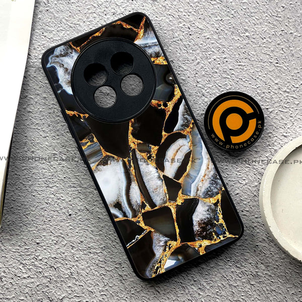 Realme 13 Plus - Black Marble Design 5  - Premium Printed Glass soft Bumper shock Proof Case  CS-41226