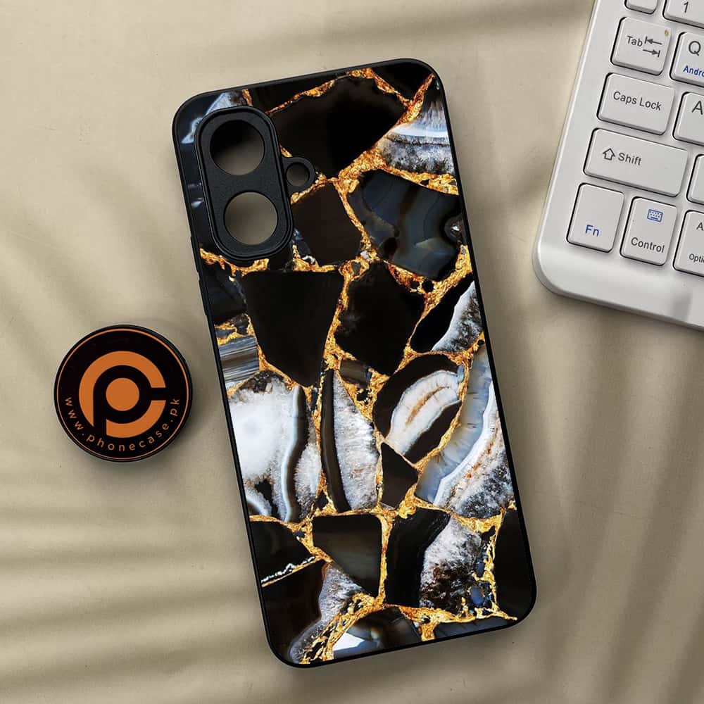 Tecno Spark Go 2 - Black Marble Series - Premium Metal Printed soft Bumper Shock Proof Case