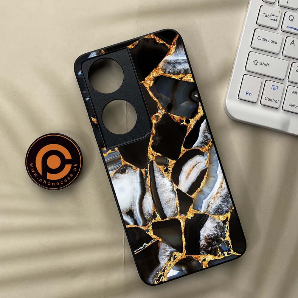 Honor X7b - Black Marble Series - Premium Metal  Printed soft Bumper shock Proof Case