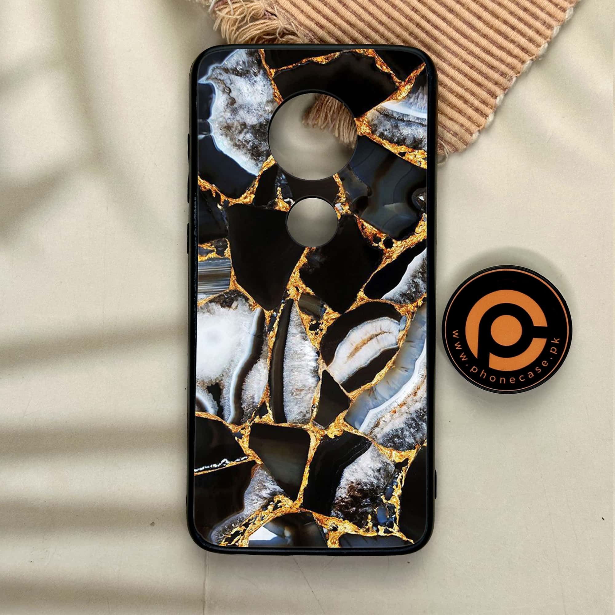 Moto G7 - Black Marble Series - Premium Printed Glass soft Bumper shock Proof Case