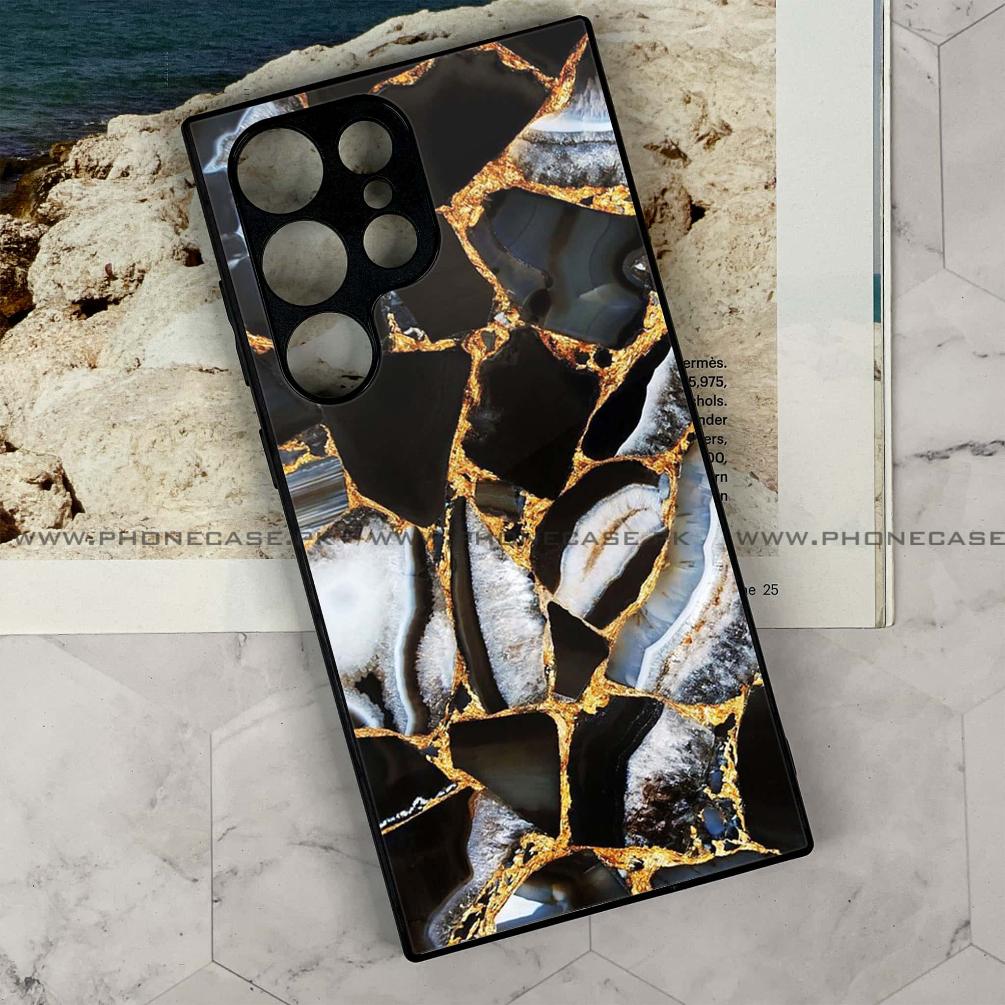 Samsung Galaxy S24 Ultra - Black Marble Series - Premium Printed Glass soft Bumper shock Proof Case