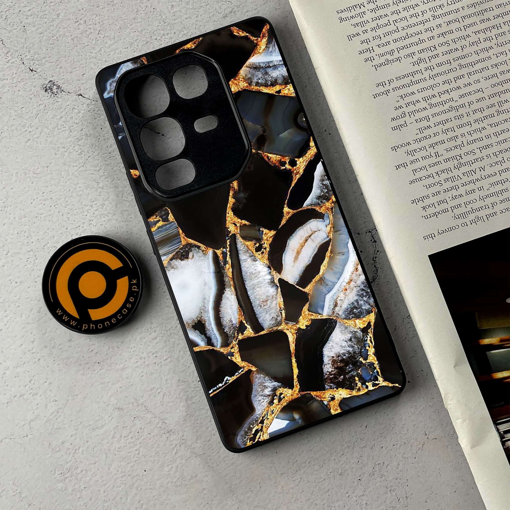 Infinix Note 50 Pro Plus - Black Marble Series - Premium Metal Printed Soft Bumper Shockproof Case