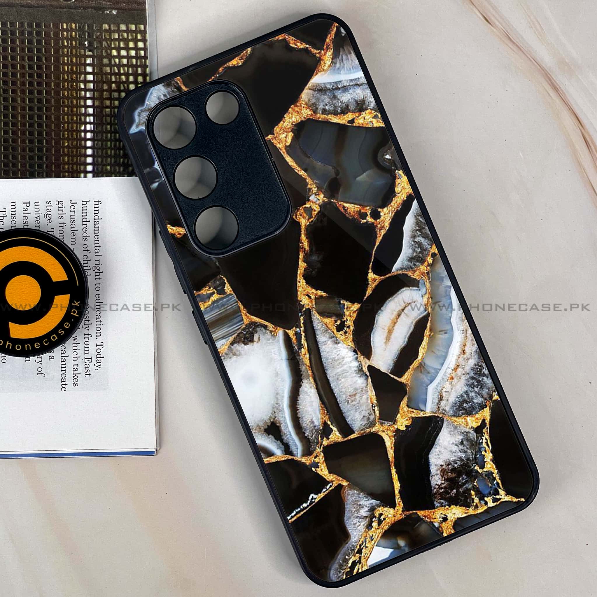 Vivo Y200e - Black Marble Series - Premium Metal Printed soft Bumper shock Proof Case