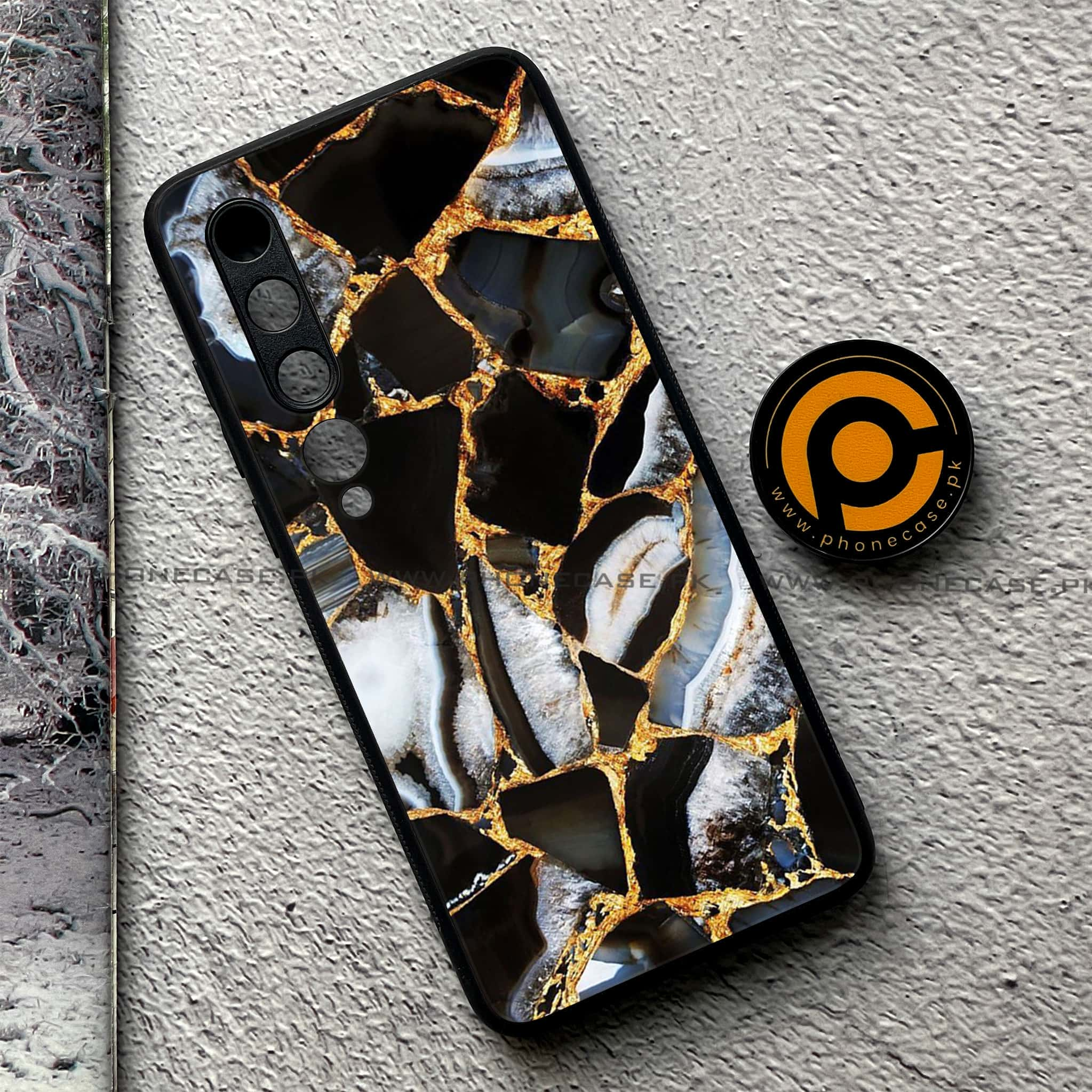 Xiaomi Mi 10 - Black Marble Series - Premium Printed Glass soft Bumper shock Proof Case