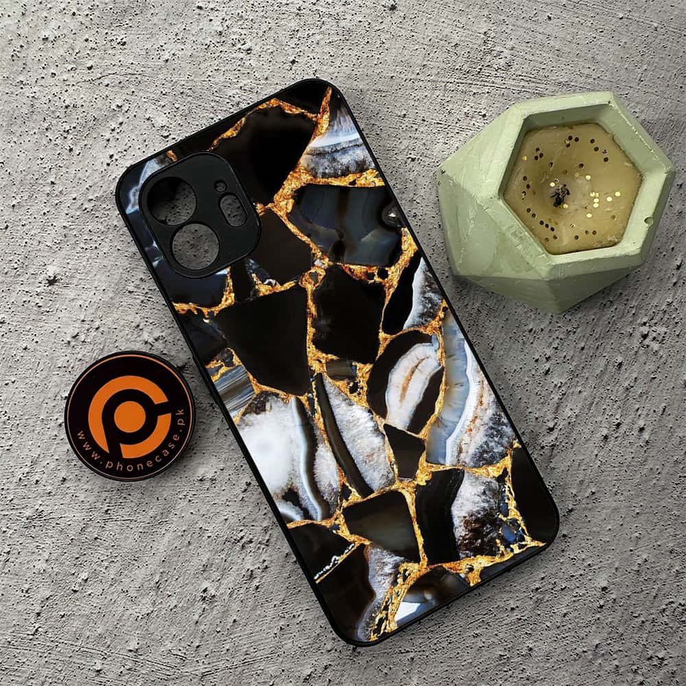 Nothing Phone 2 - Black Marble Series - Premium Metal  Printed soft Bumper shock Proof Case