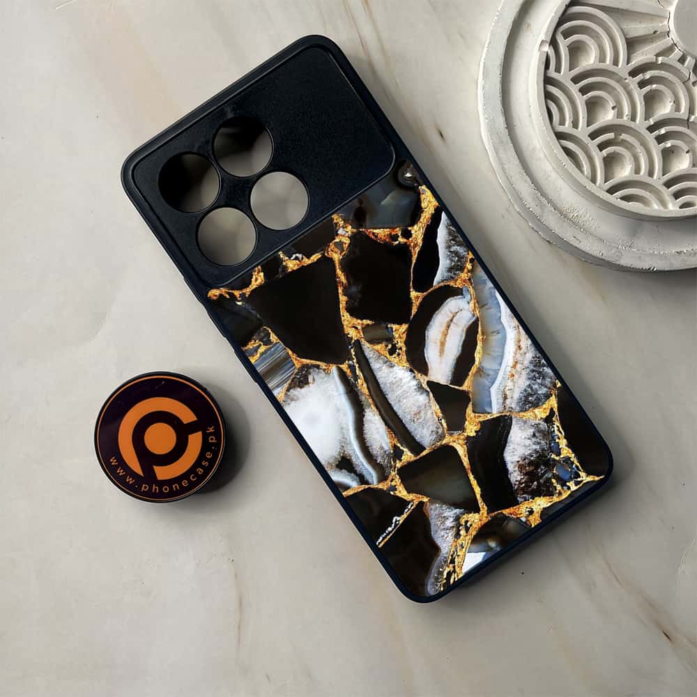 Xiaomi Poco F6 Pro - Black Marble Series - Premium Metal Printed soft Bumper shock Proof Case
