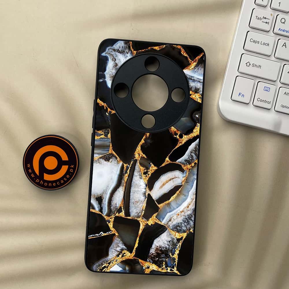 HONOR X9b 5G - Black Marble Series - Premium Metal  Printed soft Bumper shock Proof Case