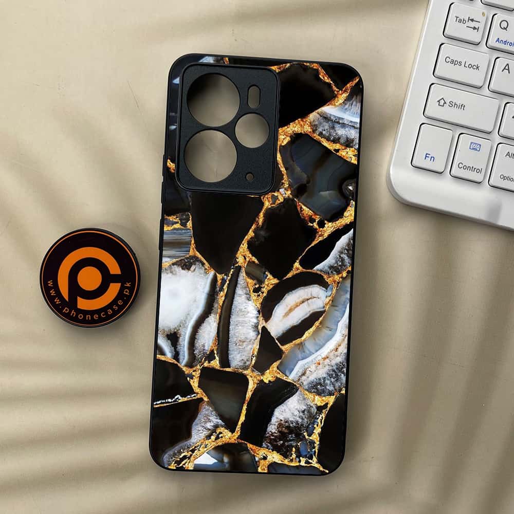 Realme 14T 5G - Black Marble Series - Premium Metal Printed soft Bumper Shock Proof Case