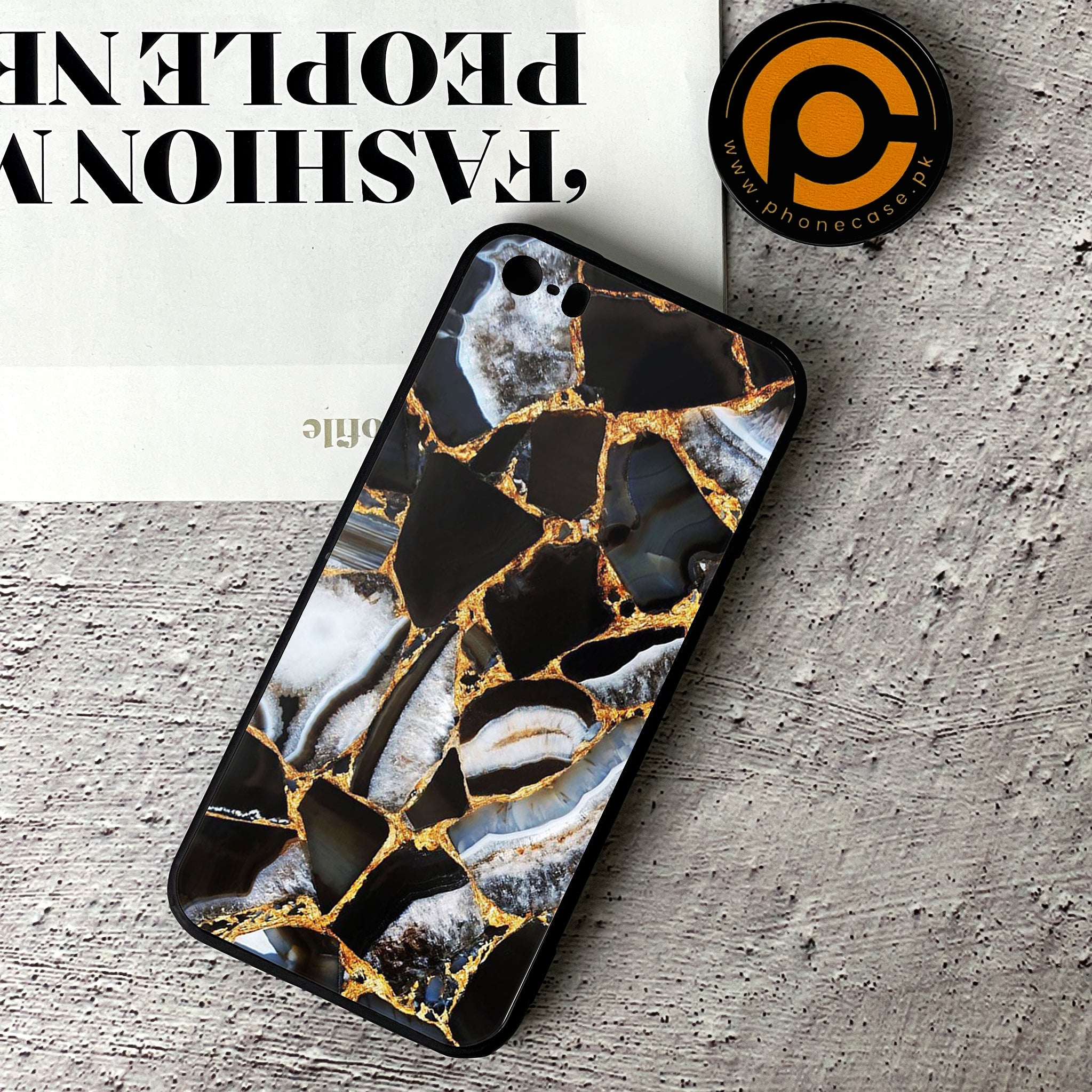 iPhone 5/5c/5s - Black Marble Series - Premium Printed Glass soft Bumper shock Proof Case