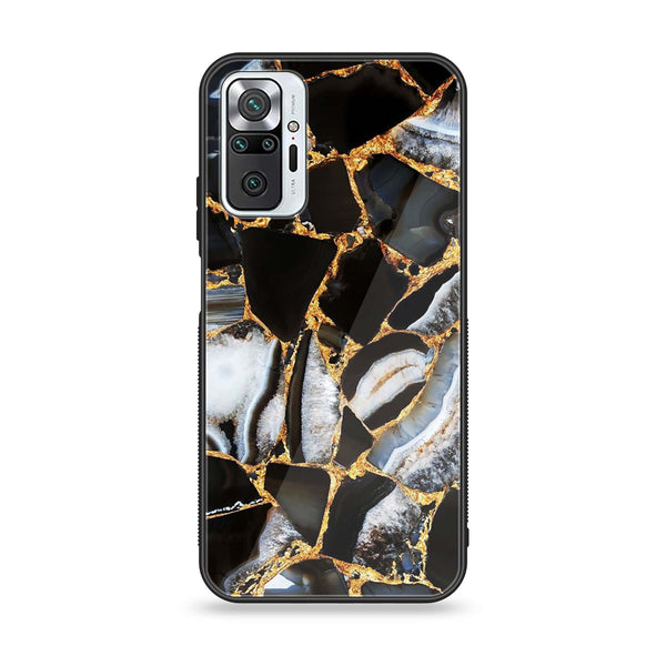 Xiaomi Redmi Note 10 Pro - Black Marble Design 5  - Premium Printed Glass soft Bumper shock Proof Case CS-18219