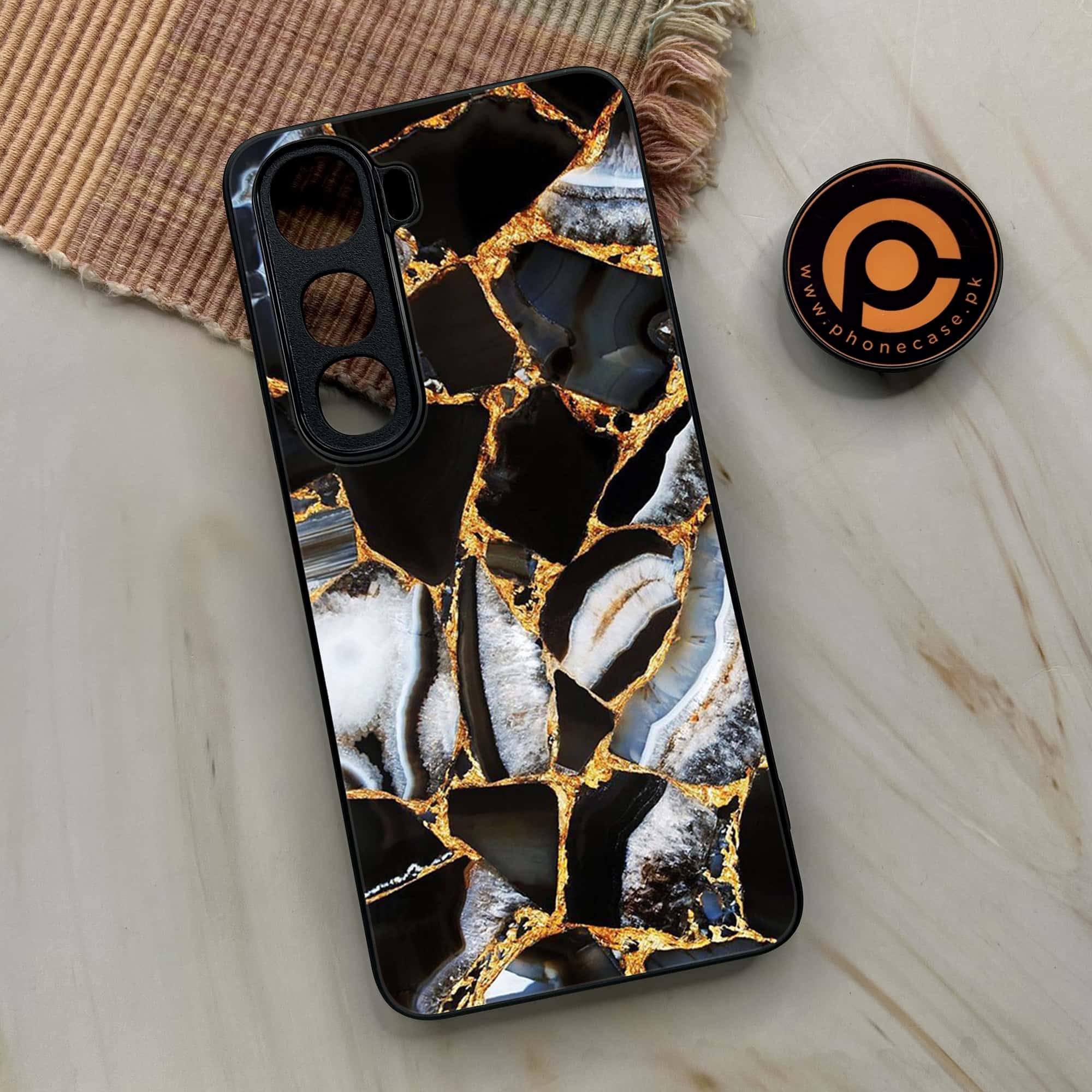 Vivo Y400 - Black Marble Series - Premium Metal Printed soft Bumper shock Proof Case