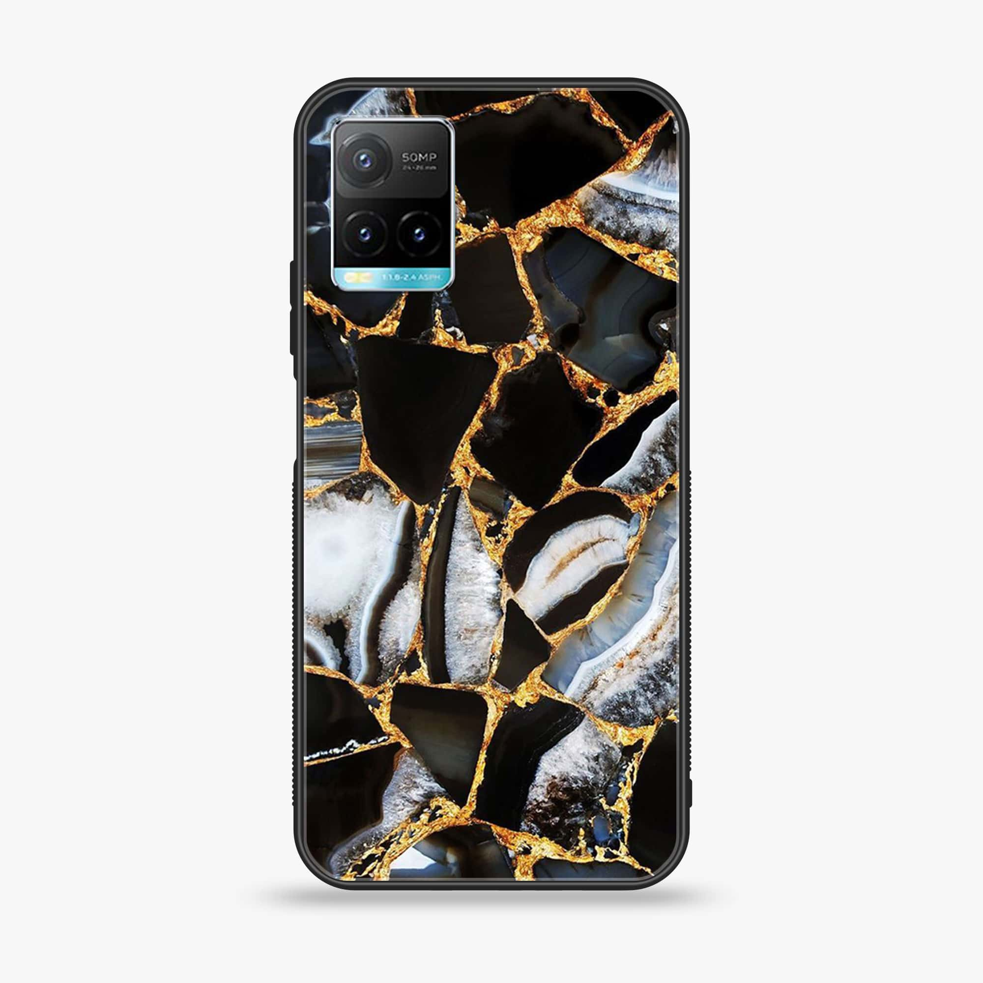 Vivo Y33T  Black Marble Series  Premium Printed Glass soft Bumper shock Proof Case