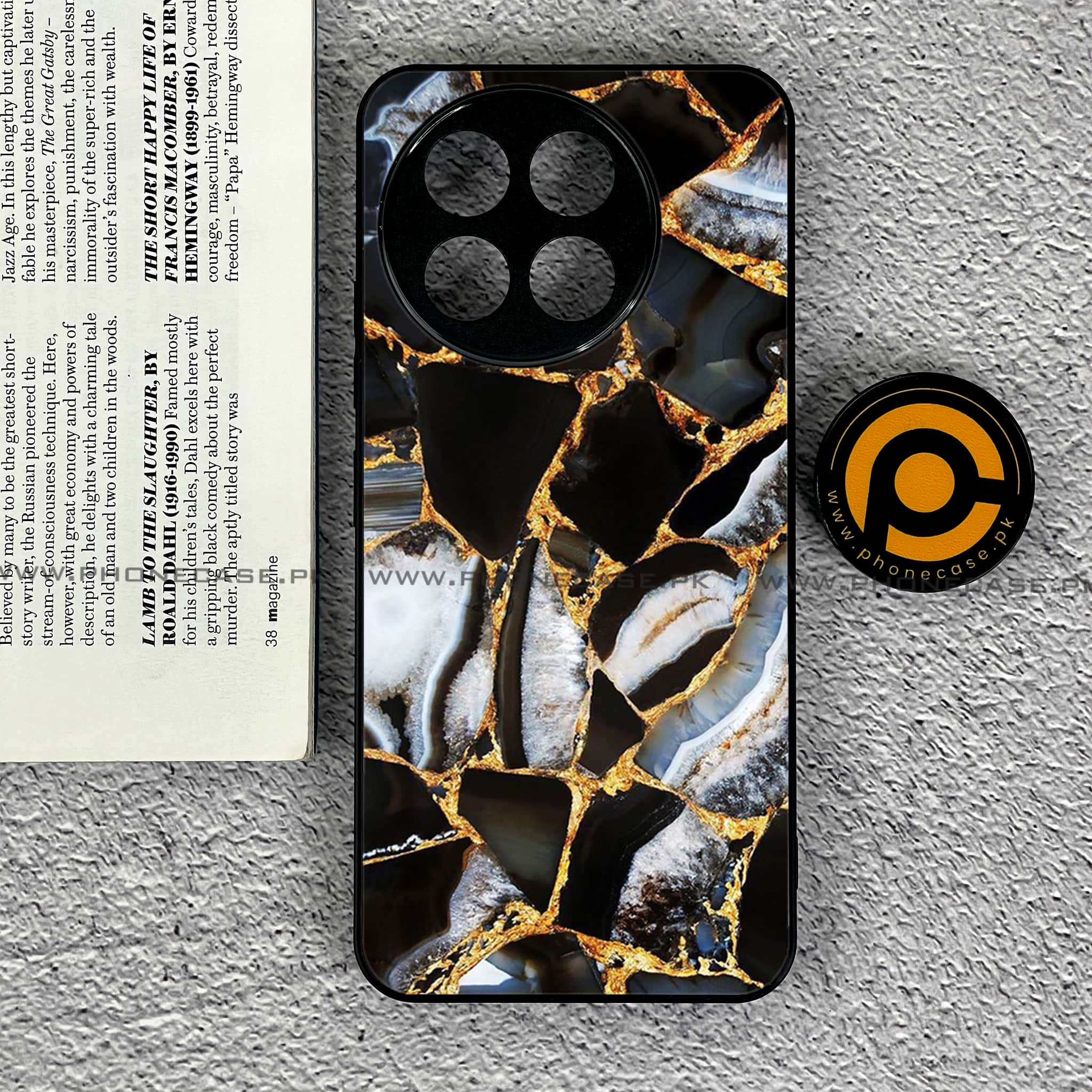 Tecno Spark 30 Pro - Black Marble Series - Premium Printed Glass soft Bumper shock Proof Case