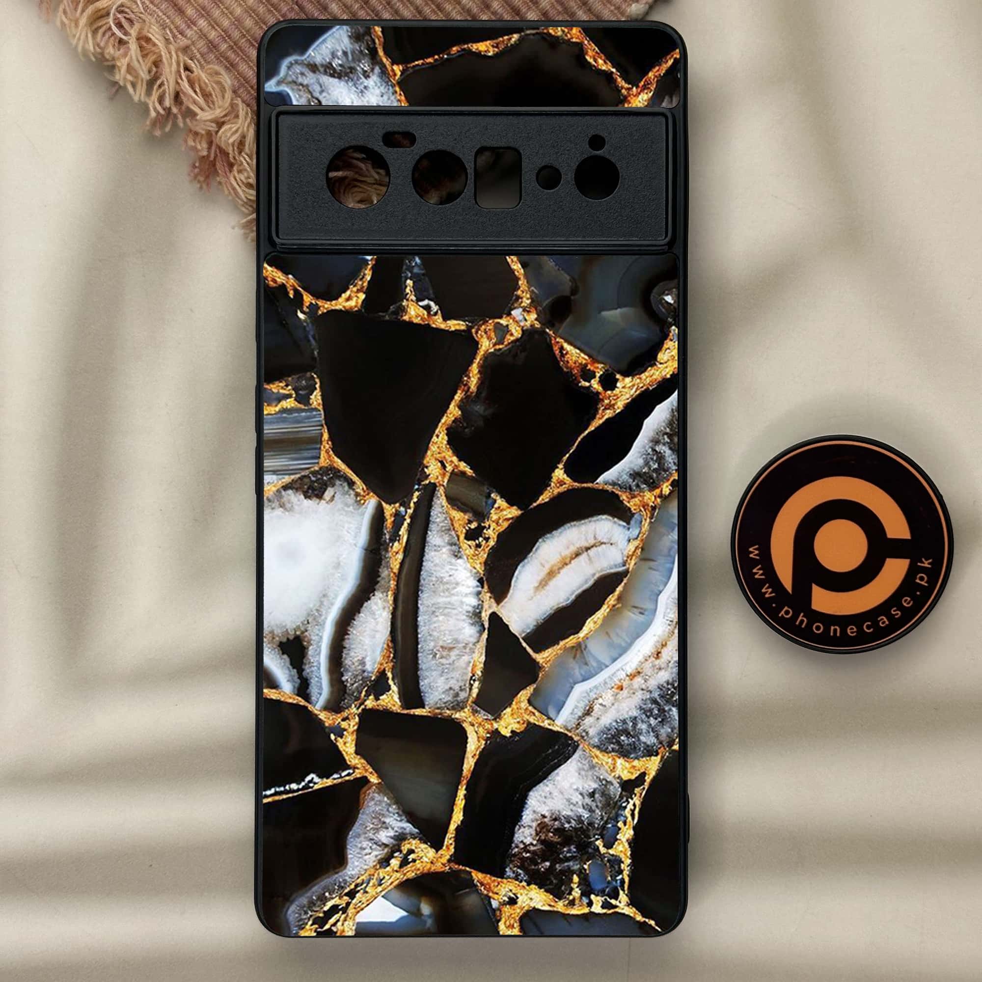 Google Pixel 6 Pro- BLACK  Marble Series - Premium Metal Printed soft Bumper Shock Proof Case