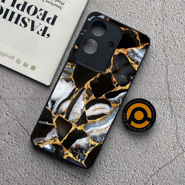 Realme Note 60x - Black Marble Design 5 - Premium Metal  Printed soft Bumper shock Proof Case CS-42966