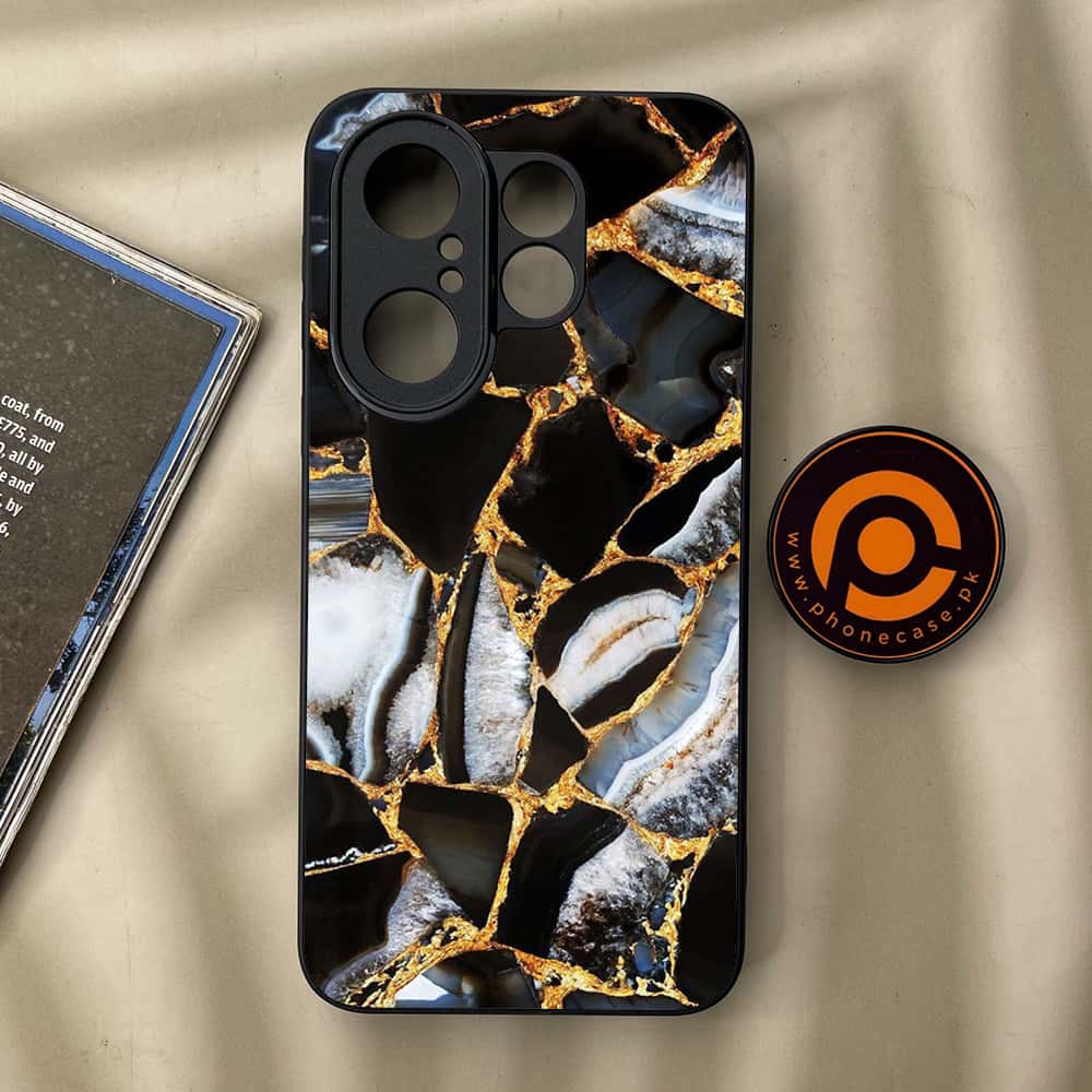 Vivo X200 FE - Black Marble Series - Premium Metal Printed soft Bumper Shock Proof Case